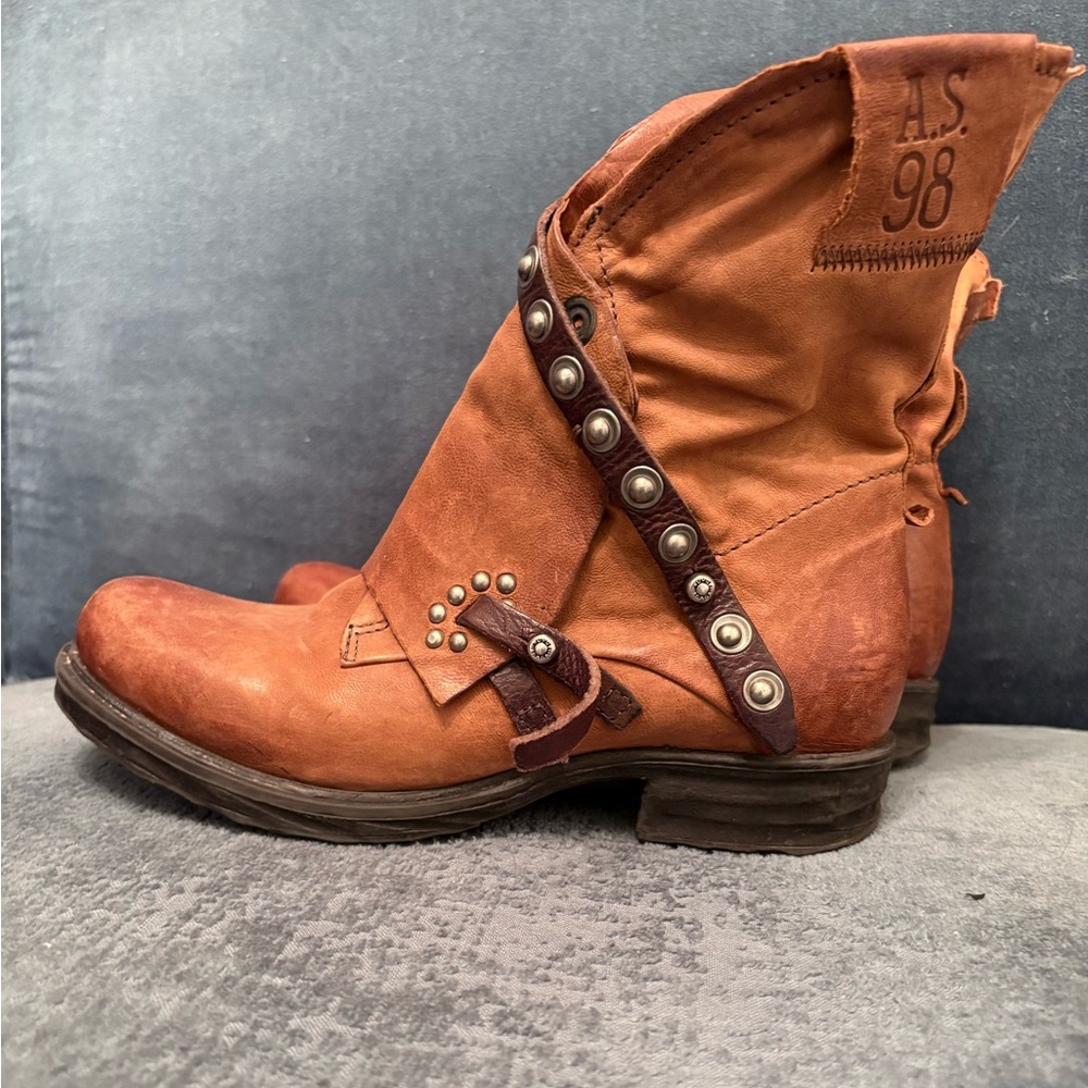 A.S.98 Women's Brown Moto Boots with Studded Strap